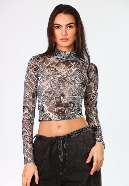 HUGO BLUE Bedrucktes Cropped-Longsleeve aus Stretch-Mesh 10749357