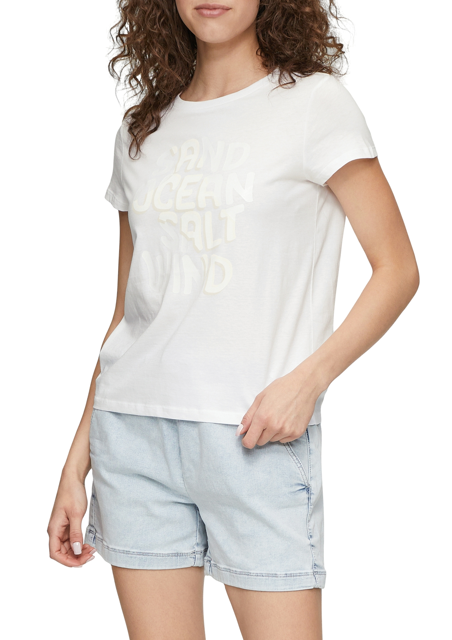 QS Baumwoll-T-Shirt mit Frontprint und Rippblende 10751549
