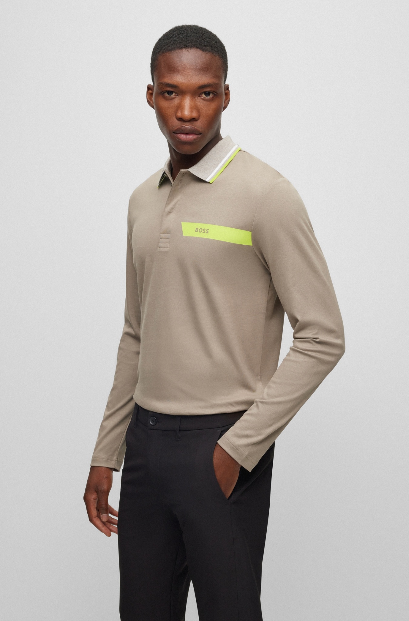 BOSS GREEN Longsleeve Poloshirt mit Streifen und Logo 10715941