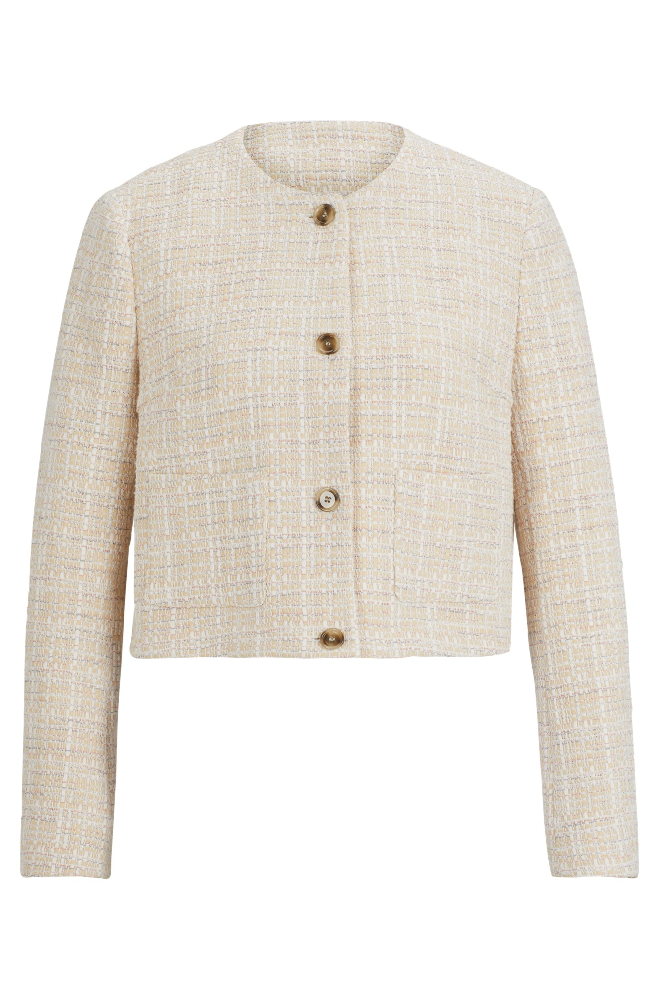 BOSS Kragenloser Regular-Fit Blazer aus meliertem Tweed 10734702 